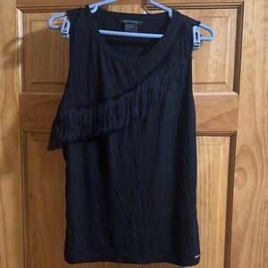 Armani Exchange Black Tank Top with Fringe